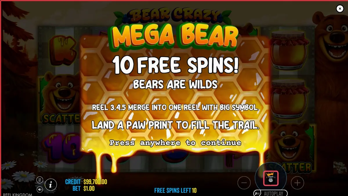Pemandangan hutan cerah dengan simbol bertema piknik di slot Bear Crazy
